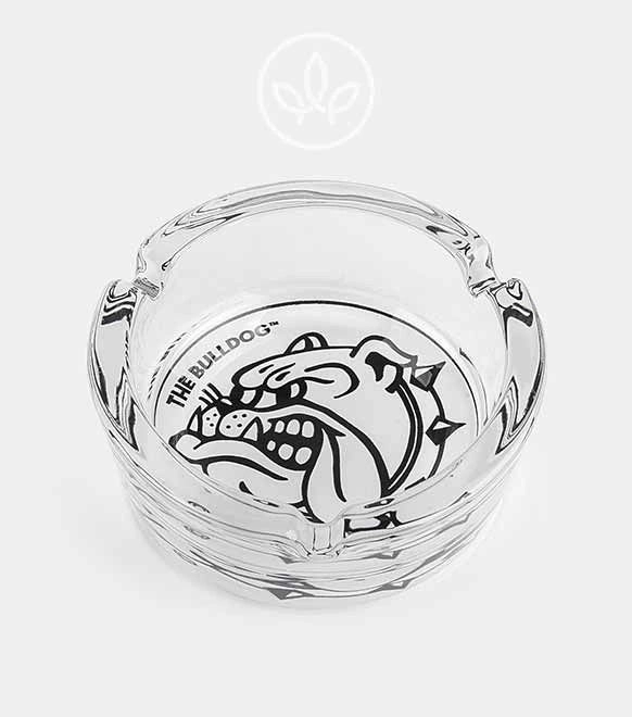 Aschenbecher aus Glas mit Logo Schwarz/Weiss